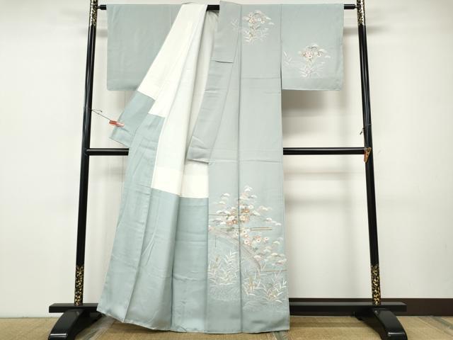 平和屋着物●訪問着　駒刺繍　渡橋草花文　暈し染め　正絹　逸品　CABH9970ut