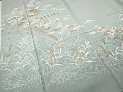 平和屋着物●訪問着　駒刺繍　渡橋草花文　暈し染め　正絹　逸品　CABH9970ut