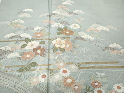平和屋着物●訪問着　駒刺繍　渡橋草花文　暈し染め　正絹　逸品　CABH9970ut