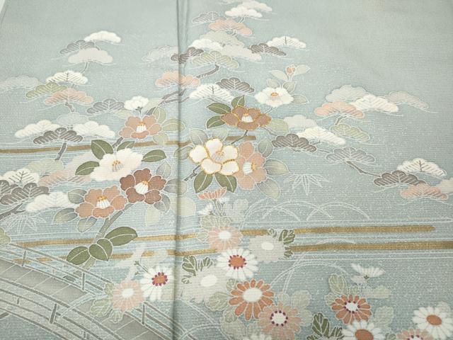 平和屋着物●訪問着　駒刺繍　渡橋草花文　暈し染め　正絹　逸品　CABH9970ut