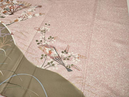 平和屋着物●訪問着　駒刺繍　扇面飛鶴草花文　金彩　正絹　逸品　CABH9971ut