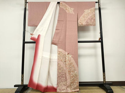 平和屋着物●訪問着　刺繍　地紙花文　金彩　正絹　逸品　CABH9972ut