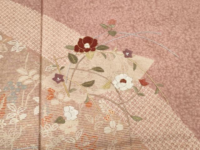 平和屋着物●訪問着　刺繍　地紙花文　金彩　正絹　逸品　CABH9972ut