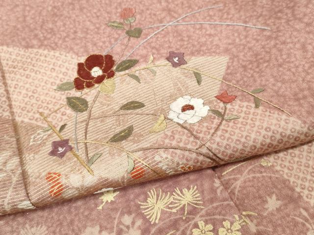 平和屋着物●訪問着　刺繍　地紙花文　金彩　正絹　逸品　CABH9972ut
