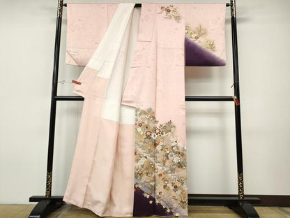 平和屋着物●訪問着　鴛鴦花文　暈し染め　金彩　正絹　逸品　CABH9973ut