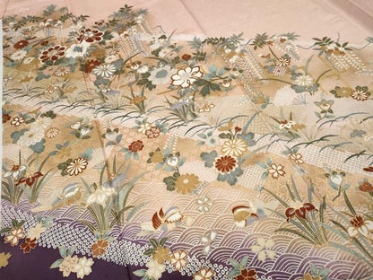 平和屋着物●訪問着　鴛鴦花文　暈し染め　金彩　正絹　逸品　CABH9973ut
