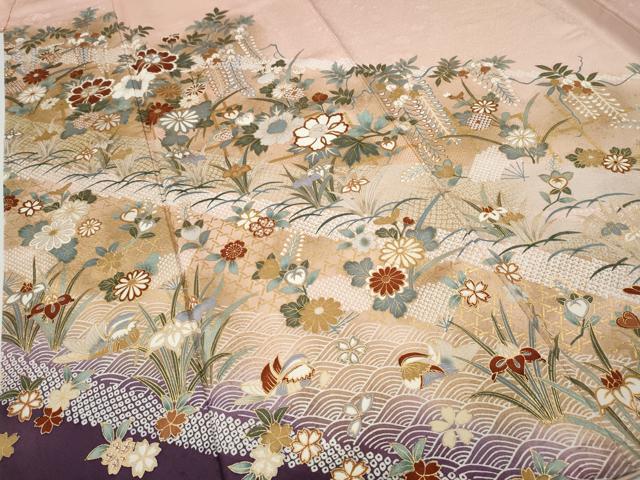 平和屋着物●訪問着　鴛鴦花文　暈し染め　金彩　正絹　逸品　CABH9973ut