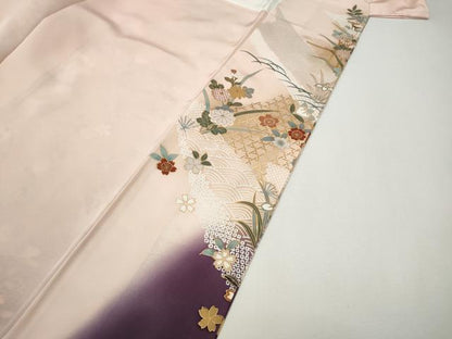 平和屋着物●訪問着　鴛鴦花文　暈し染め　金彩　正絹　逸品　CABH9973ut