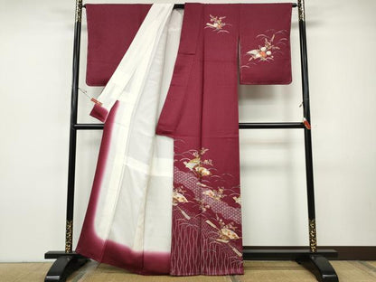 平和屋着物●訪問着　扇面芝草花文　金彩　正絹　逸品　未使用　CABH9976ut