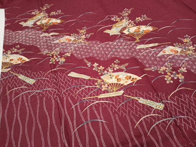 平和屋着物●訪問着　扇面芝草花文　金彩　正絹　逸品　未使用　CABH9976ut