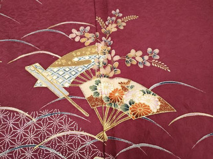 平和屋着物●訪問着　扇面芝草花文　金彩　正絹　逸品　未使用　CABH9976ut