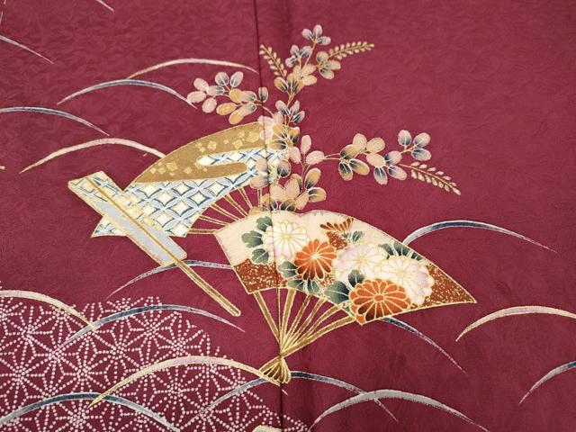 平和屋着物●訪問着　扇面芝草花文　金彩　正絹　逸品　未使用　CABH9976ut