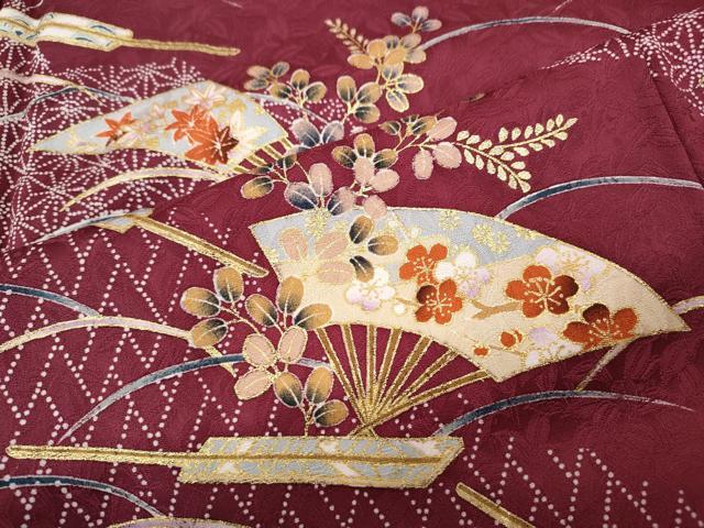 平和屋着物●訪問着　扇面芝草花文　金彩　正絹　逸品　未使用　CABH9976ut