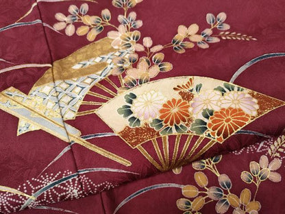 平和屋着物●訪問着　扇面芝草花文　金彩　正絹　逸品　未使用　CABH9976ut