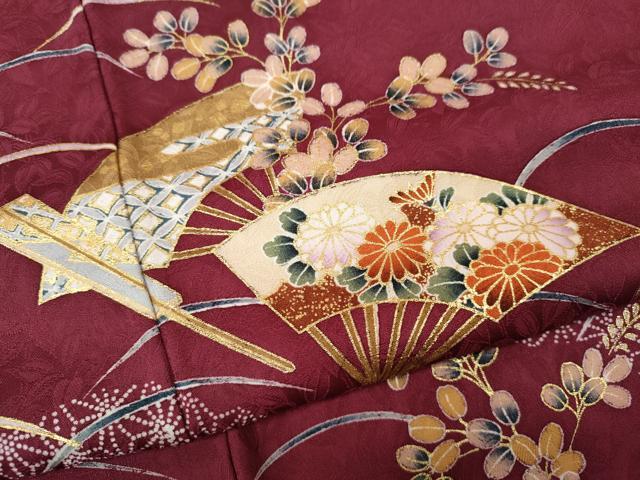 平和屋着物●訪問着　扇面芝草花文　金彩　正絹　逸品　未使用　CABH9976ut