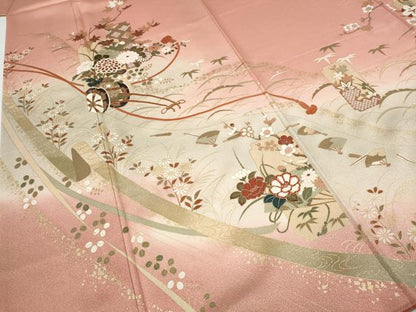平和屋着物●訪問着　短冊重ね花車文　暈し染め　金彩　正絹　逸品　CABH9977ut