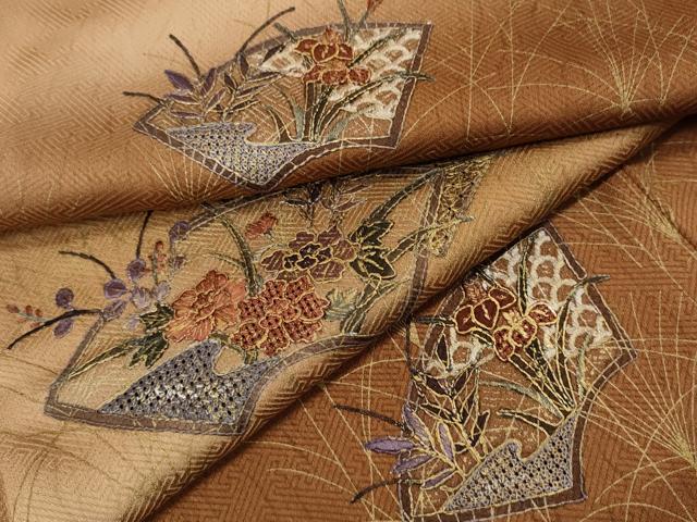 平和屋着物●中国三大刺繍　スワトウ刺繍　訪問着　地紙草花文　暈し染め　金彩　正絹　逸品　未使用　CABH9985ut