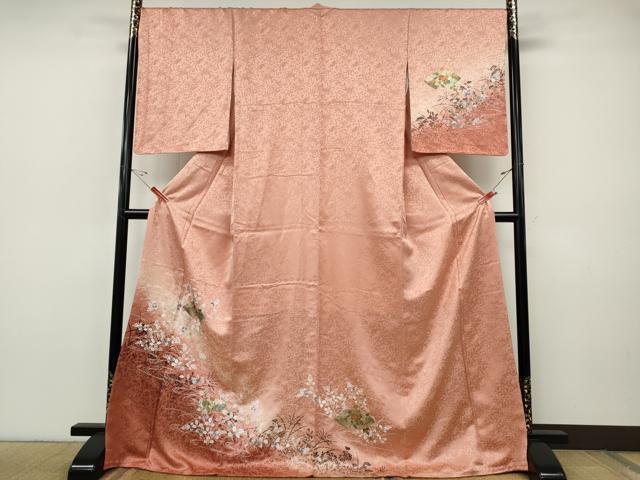平和屋着物●訪問着　地紙流水草花文　シルエット　暈し染め　金彩　ロング丈　正絹　逸品　未使用　CABH9986ut