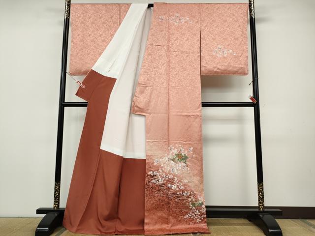 平和屋着物●訪問着　地紙流水草花文　シルエット　暈し染め　金彩　ロング丈　正絹　逸品　未使用　CABH9986ut