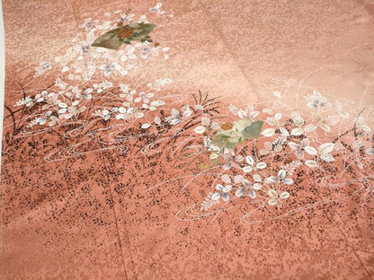 平和屋着物●訪問着　地紙流水草花文　シルエット　暈し染め　金彩　ロング丈　正絹　逸品　未使用　CABH9986ut