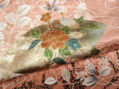平和屋着物●訪問着　地紙流水草花文　シルエット　暈し染め　金彩　ロング丈　正絹　逸品　未使用　CABH9986ut