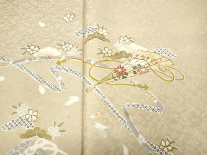 平和屋着物●訪問着　熨斗扇面舞花文　金彩　正絹　逸品　CABH9987ut