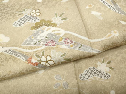 平和屋着物●訪問着　熨斗扇面舞花文　金彩　正絹　逸品　CABH9987ut