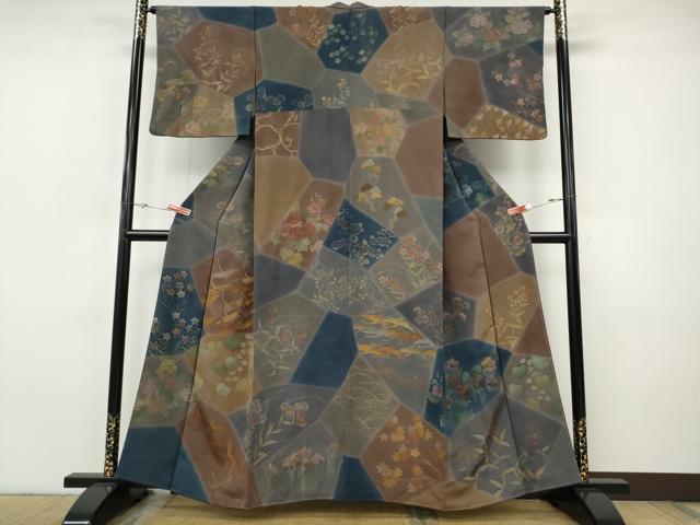 平和屋着物●訪問着　手描き　切嵌飛鶴鹿草花文　金彩　正絹　逸品　CABH9989ut