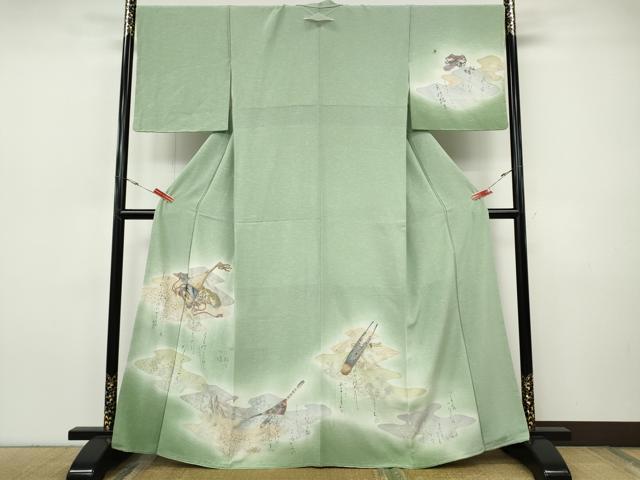 平和屋着物●訪問着　詩歌　楽器人物花文　暈し染め　金銀彩　正絹　逸品　未使用　CABH9991ut