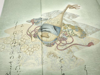 平和屋着物●訪問着　詩歌　楽器人物花文　暈し染め　金銀彩　正絹　逸品　未使用　CABH9991ut