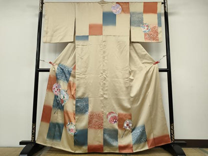 平和屋着物●訪問着　糸巻き鞠花文　暈し染め　金彩　正絹　逸品　CABH9993ut