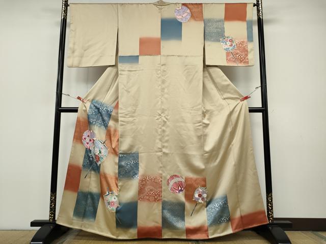 平和屋着物●訪問着　糸巻き鞠花文　暈し染め　金彩　正絹　逸品　CABH9993ut