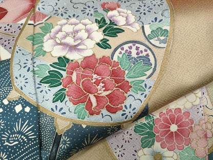 平和屋着物●訪問着　糸巻き鞠花文　暈し染め　金彩　正絹　逸品　CABH9993ut