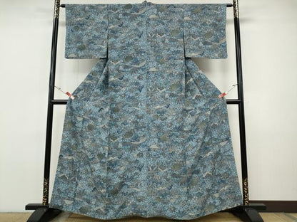 平和屋着物●上質な小紋　型染め　流水風景草花文　松坂屋扱い　正絹　逸品　CABH9995ut
