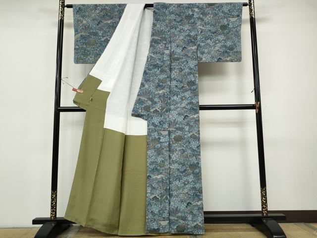 平和屋着物●上質な小紋　型染め　流水風景草花文　松坂屋扱い　正絹　逸品　CABH9995ut