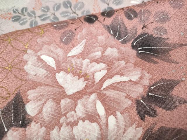 平和屋着物●訪問着　手描き　絞り　雲重ね草花文　金銀彩　正絹　逸品　CABH9998ut