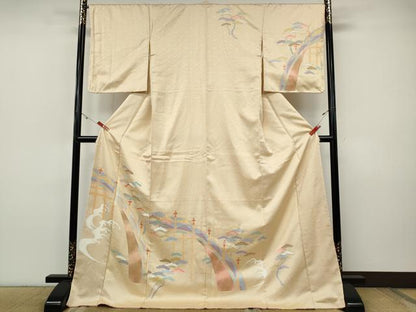 平和屋着物●訪問着　刺繍　渡橋立波松文　金彩　正絹　逸品　CABH9999ut