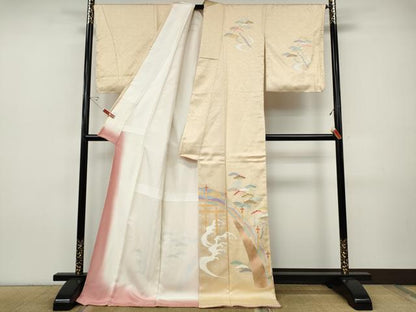 平和屋着物●訪問着　刺繍　渡橋立波松文　金彩　正絹　逸品　CABH9999ut