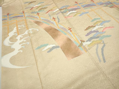 平和屋着物●訪問着　刺繍　渡橋立波松文　金彩　正絹　逸品　CABH9999ut