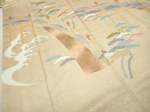 平和屋着物●訪問着　刺繍　渡橋立波松文　金彩　正絹　逸品　CABH9999ut