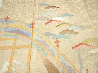 平和屋着物●訪問着　刺繍　渡橋立波松文　金彩　正絹　逸品　CABH9999ut