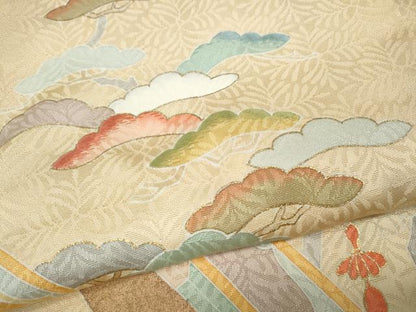 平和屋着物●訪問着　刺繍　渡橋立波松文　金彩　正絹　逸品　CABH9999ut