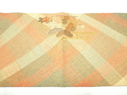平和屋着物●ひなや工房　くむ・あむ・おる　伊豆蔵明彦　太鼓柄袋帯　刺繍　エ霞草花文　金糸　証紙付き　正絹　逸品　CABI0046hy