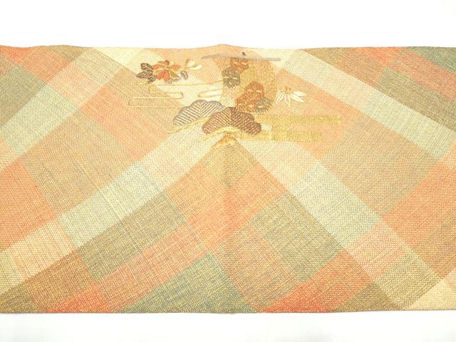平和屋着物●ひなや工房　くむ・あむ・おる　伊豆蔵明彦　太鼓柄袋帯　刺繍　エ霞草花文　金糸　証紙付き　正絹　逸品　CABI0046hy