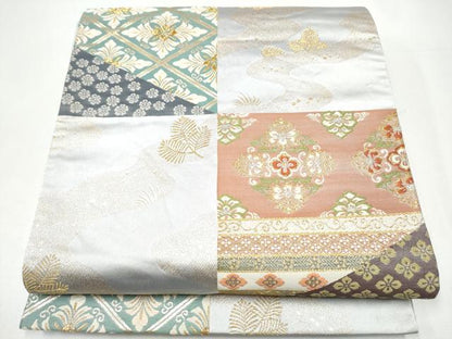 平和屋着物●六通柄袋帯　唐織　草花文　金糸　正絹　逸品　CABI0047hy