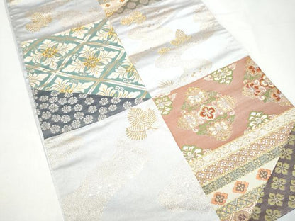 平和屋着物●六通柄袋帯　唐織　草花文　金糸　正絹　逸品　CABI0047hy
