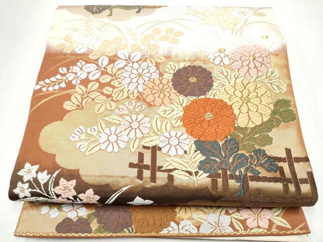 平和屋着物●六通柄袋帯　唐錦　錦秋能華文　金糸　正絹　逸品　CABI0051hy