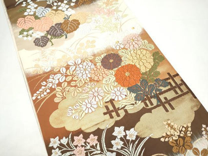 平和屋着物●六通柄袋帯　唐錦　錦秋能華文　金糸　正絹　逸品　CABI0051hy
