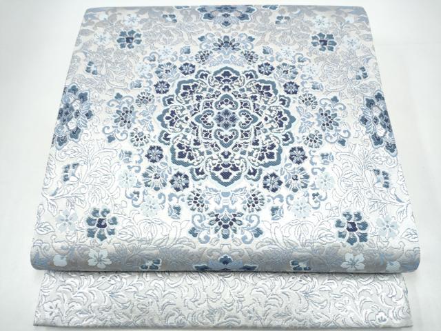 平和屋着物●六通柄袋帯　正倉院花文　銀糸　正絹　逸品　CABI0052hy