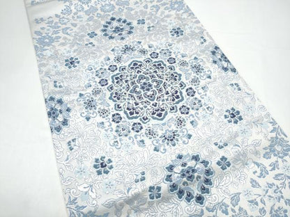 平和屋着物●六通柄袋帯　正倉院花文　銀糸　正絹　逸品　CABI0052hy